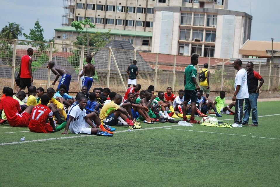 Jude Agada attending to players who came for the screening
